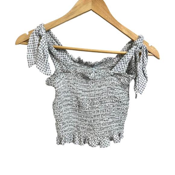 Blue Life Zamar Tie Shoulder Smocked Cropped Tank Top Ruffle Trim Size XS - Picture 2 of 7